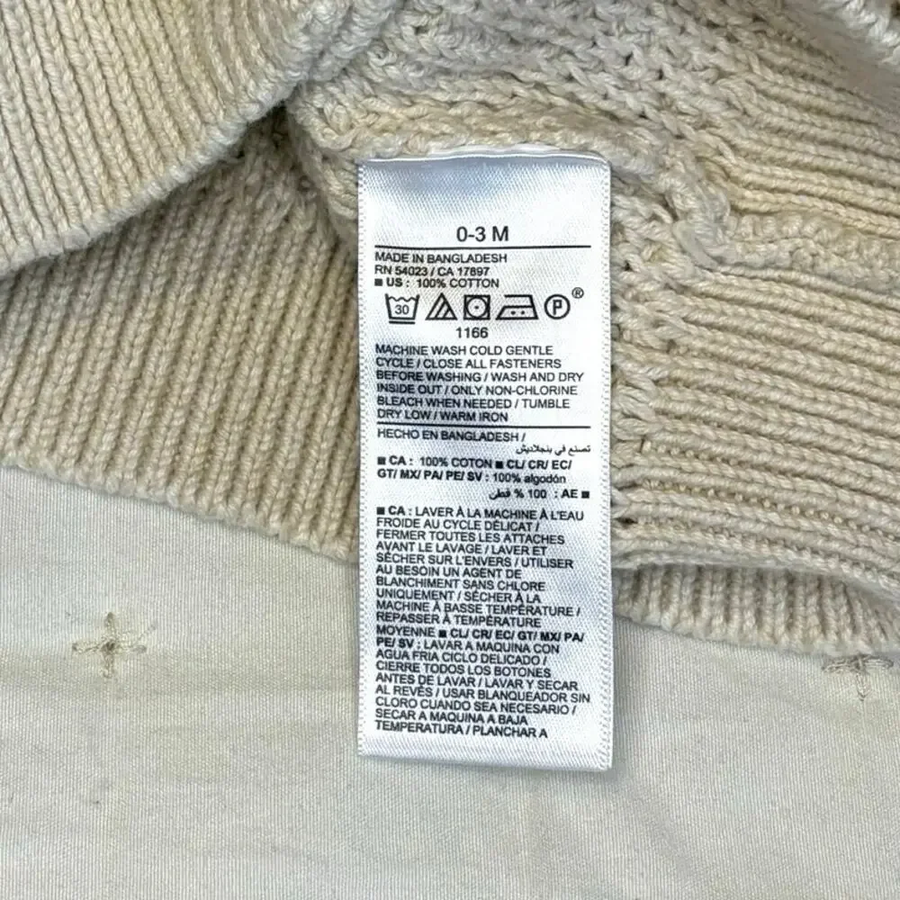 Old Navy Textured Cardigan Sweater Hoodie Girls/Boys 0-3M Cream Cotton